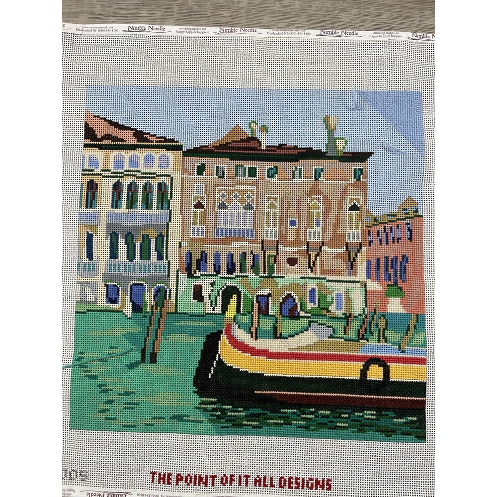 The Point Of It All Handpainted Needlepoint Canvas Canals Gondolas Venice Italy - Picture 2 of 13